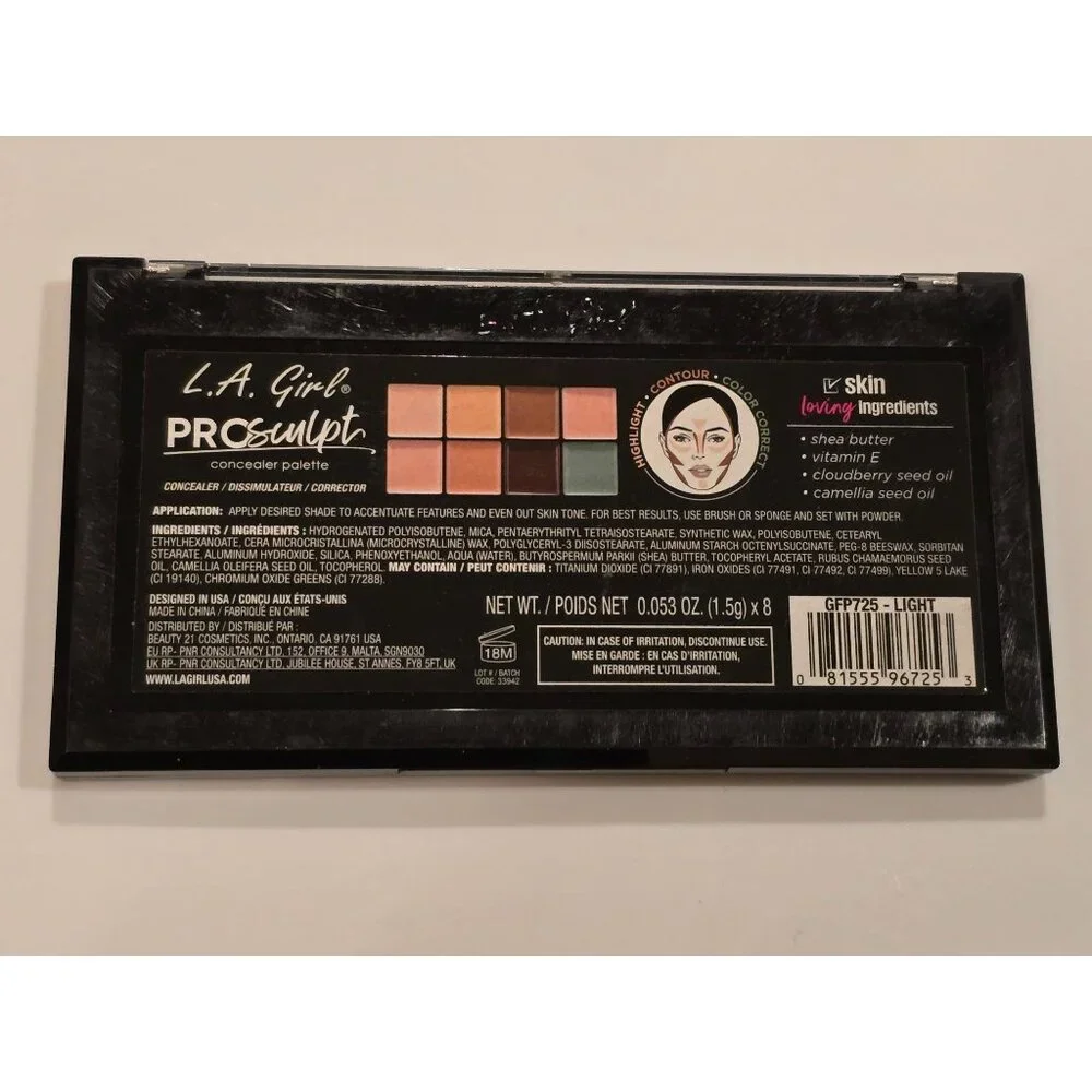 L.A. Girl Pro Sculpt Concealer Palette 8 Colors Highlight & Correct Full Coverag